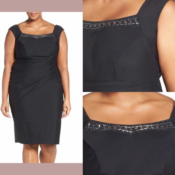 NEW Alex Evenings [ PLUS 16W ] Embellished Neck Ruched Sheath Dress Black‎ - Picture 2 of 12